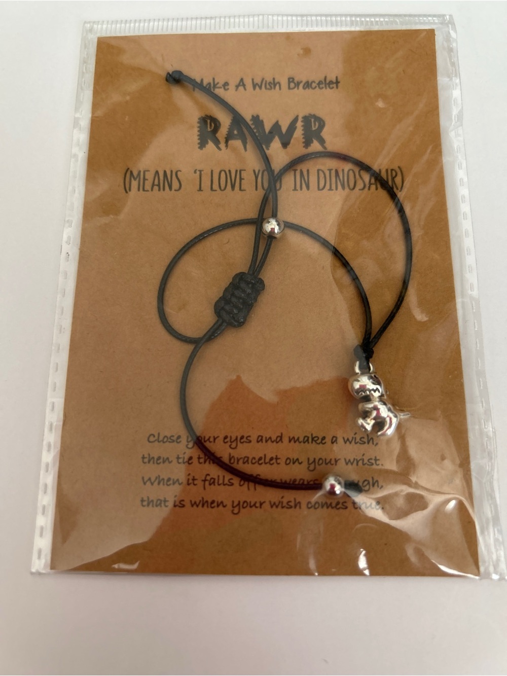 RAWR Means I Love You In Dinosaur "Make A Wish" Bracelet - New